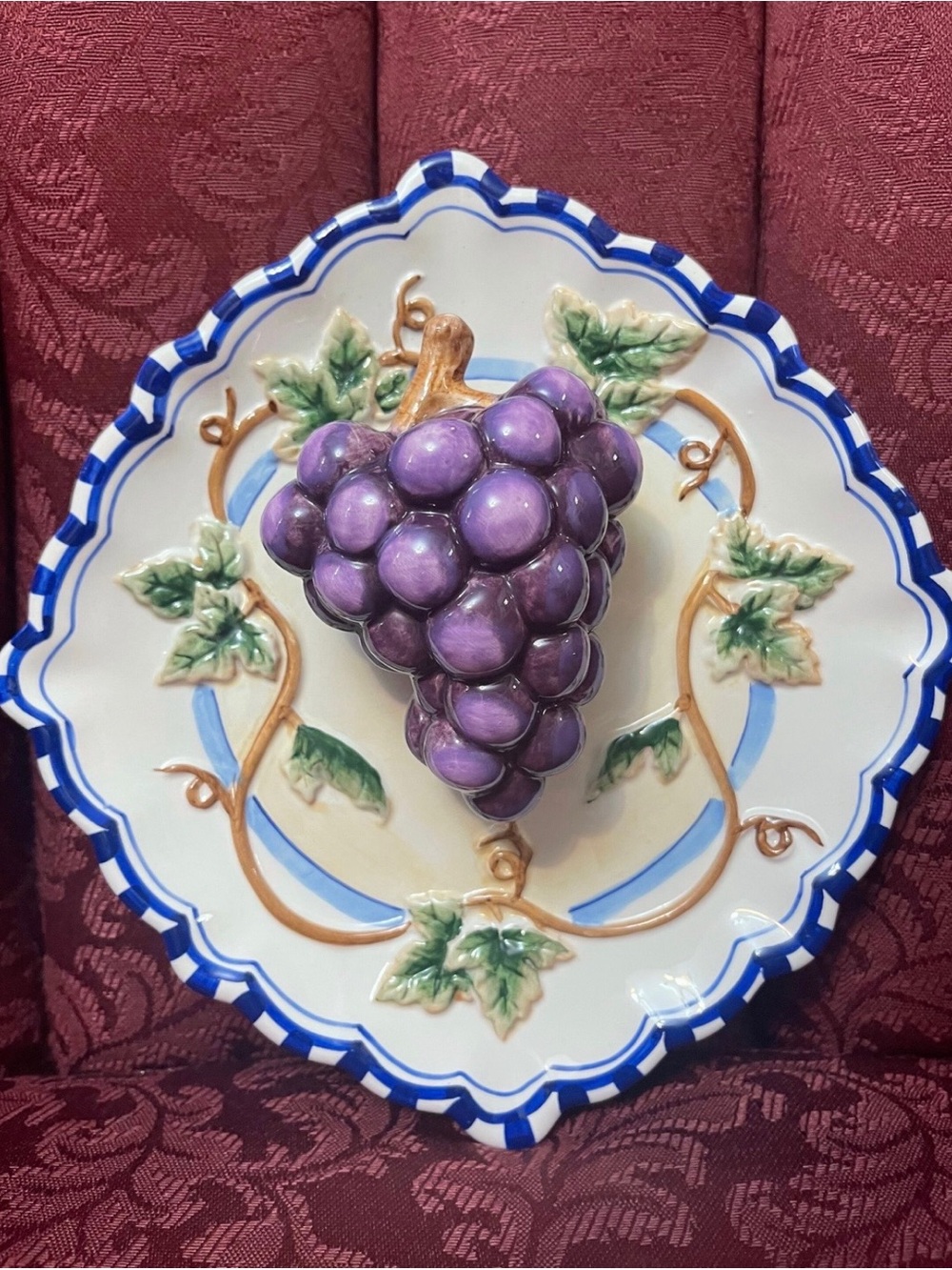 Bella Casa GANZ Ceramic Grape Wall Plate - Purple Cluster Accent